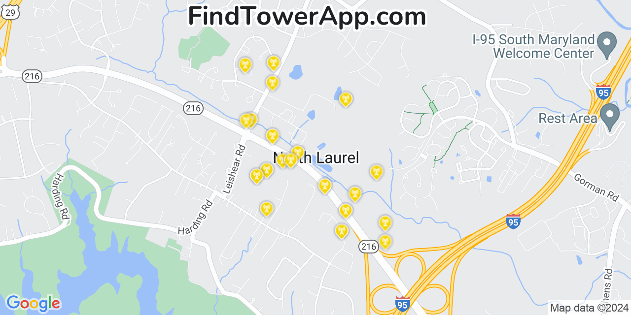 AT&T 4G/5G cell tower coverage map North Laurel, Maryland
