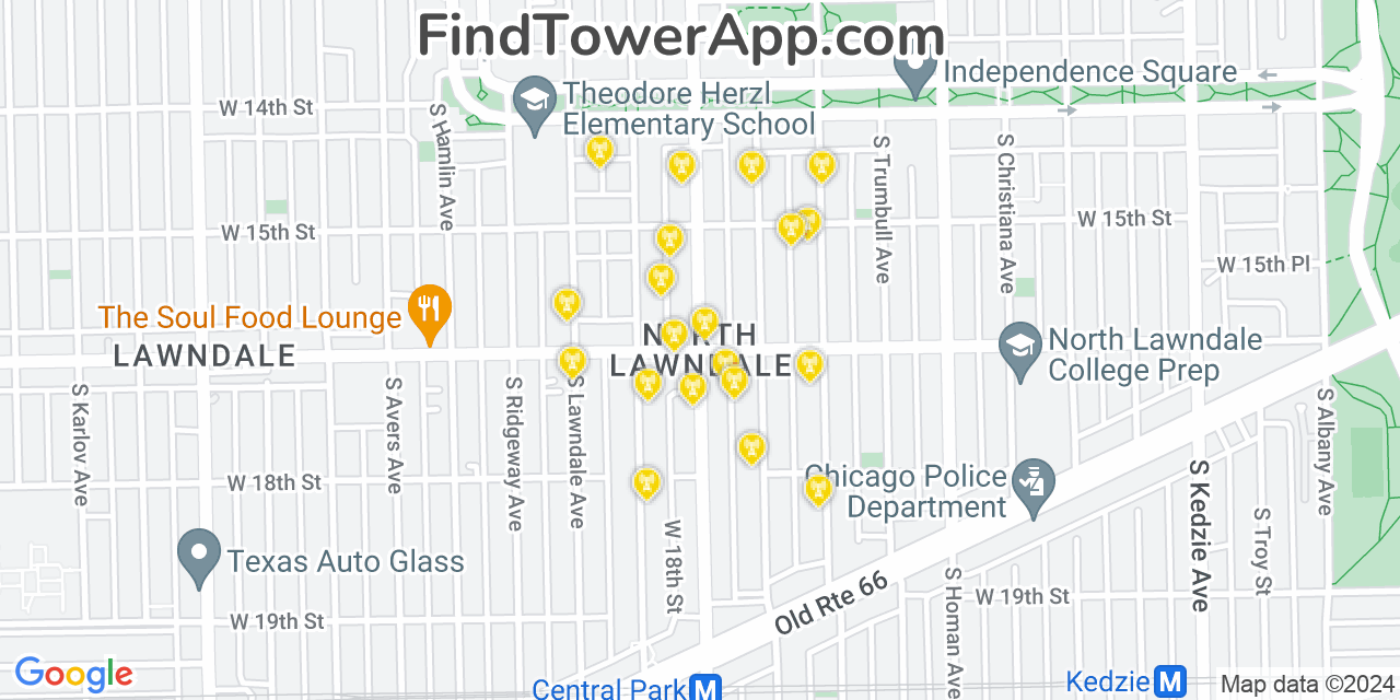 AT&T 4G/5G cell tower coverage map North Lawndale, Illinois
