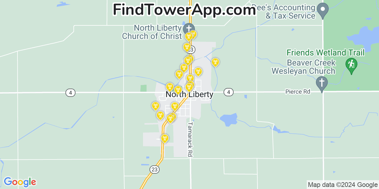 T-Mobile 4G/5G cell tower coverage map North Liberty, Indiana