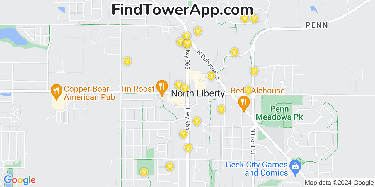 AT&T 4G/5G cell tower coverage map North Liberty, Iowa