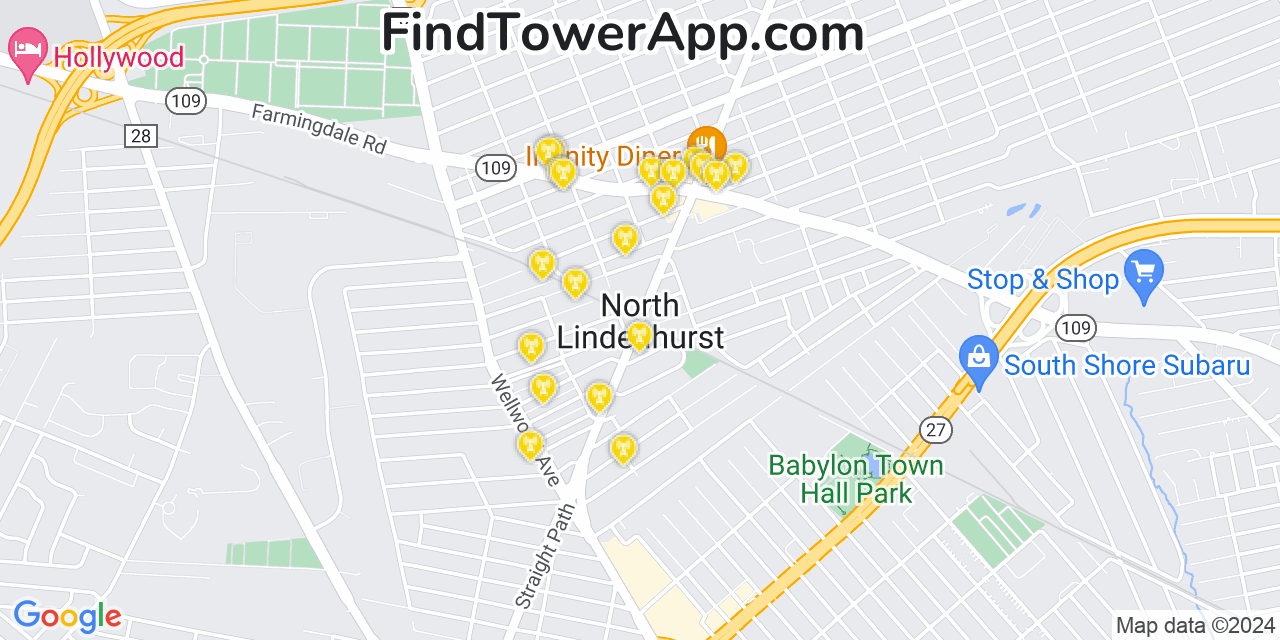 AT&T 4G/5G cell tower coverage map North Lindenhurst, New York
