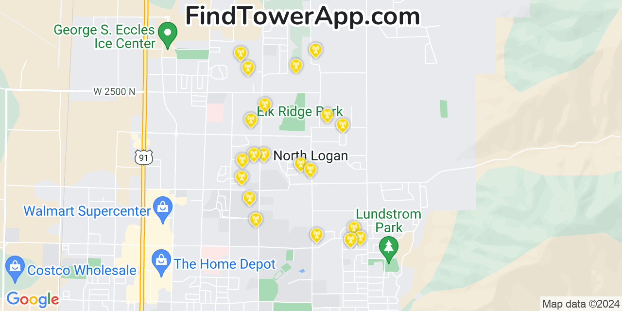 AT&T 4G/5G cell tower coverage map North Logan, Utah