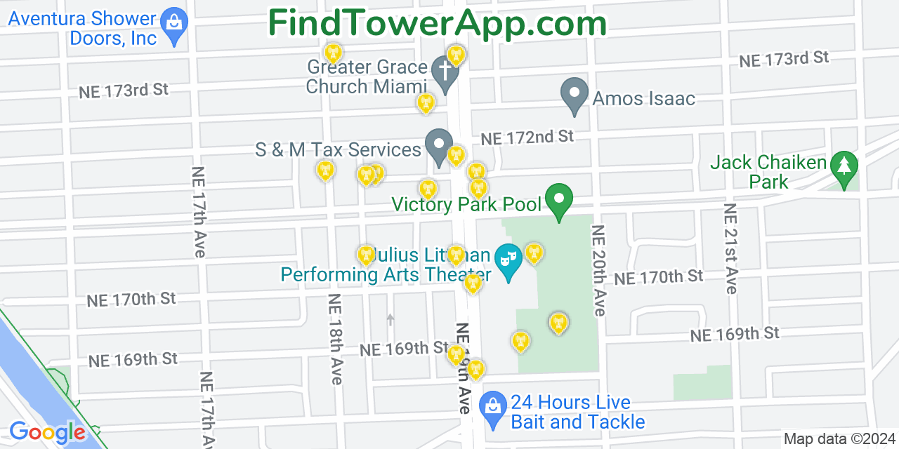AT&T 4G/5G cell tower coverage map North Miami Beach, Florida