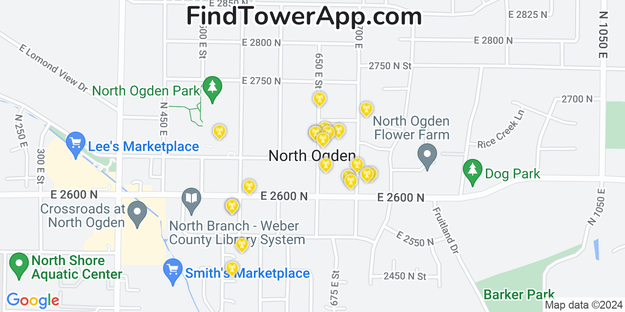 AT&T 4G/5G cell tower coverage map North Ogden, Utah