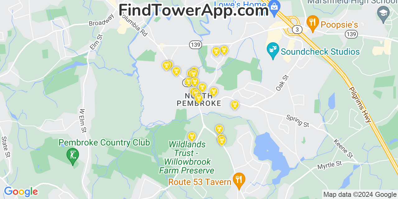 AT&T 4G/5G cell tower coverage map North Pembroke, Massachusetts