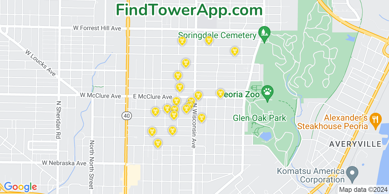 AT&T 4G/5G cell tower coverage map North Peoria, Illinois