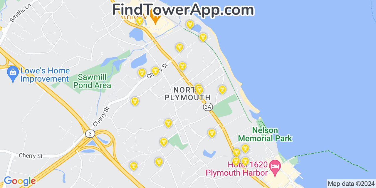 AT&T 4G/5G cell tower coverage map North Plymouth, Massachusetts