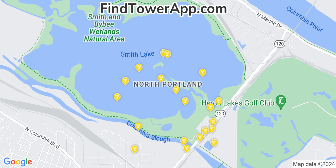 AT&T 4G/5G cell tower coverage map North Portland, Oregon