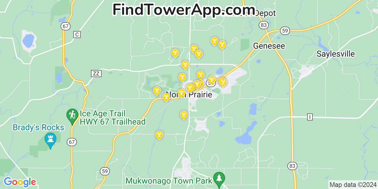 T-Mobile 4G/5G cell tower coverage map North Prairie, Wisconsin