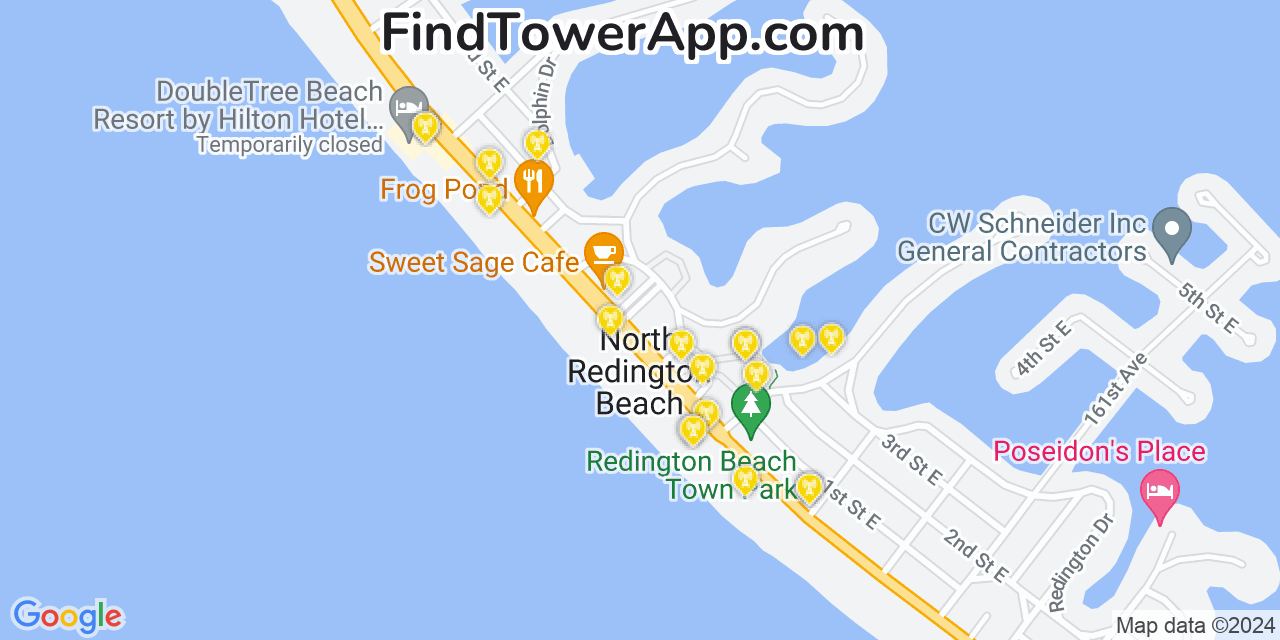 AT&T 4G/5G cell tower coverage map North Redington Beach, Florida