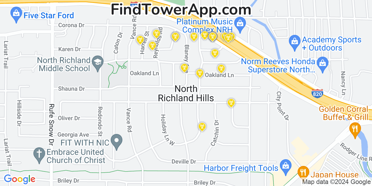 Verizon 4G/5G cell tower coverage map North Richland Hills, Texas