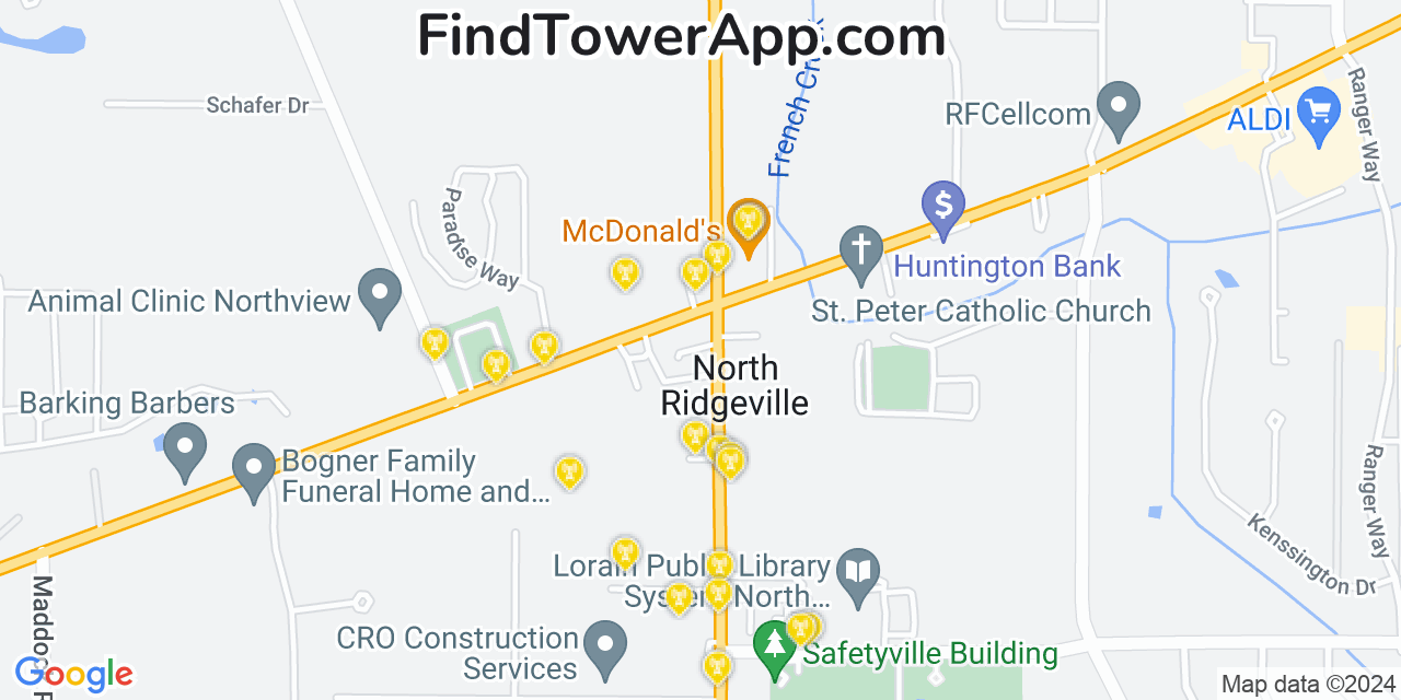AT&T 4G/5G cell tower coverage map North Ridgeville, Ohio