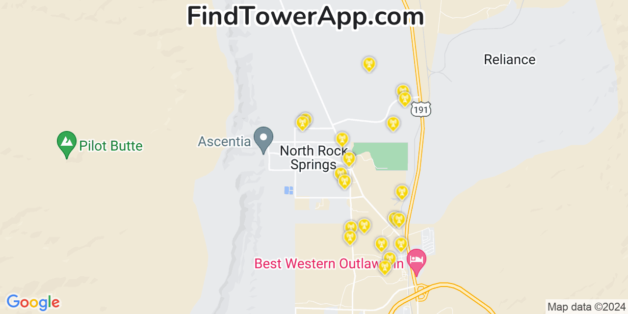 AT&T 4G/5G cell tower coverage map North Rock Springs, Wyoming