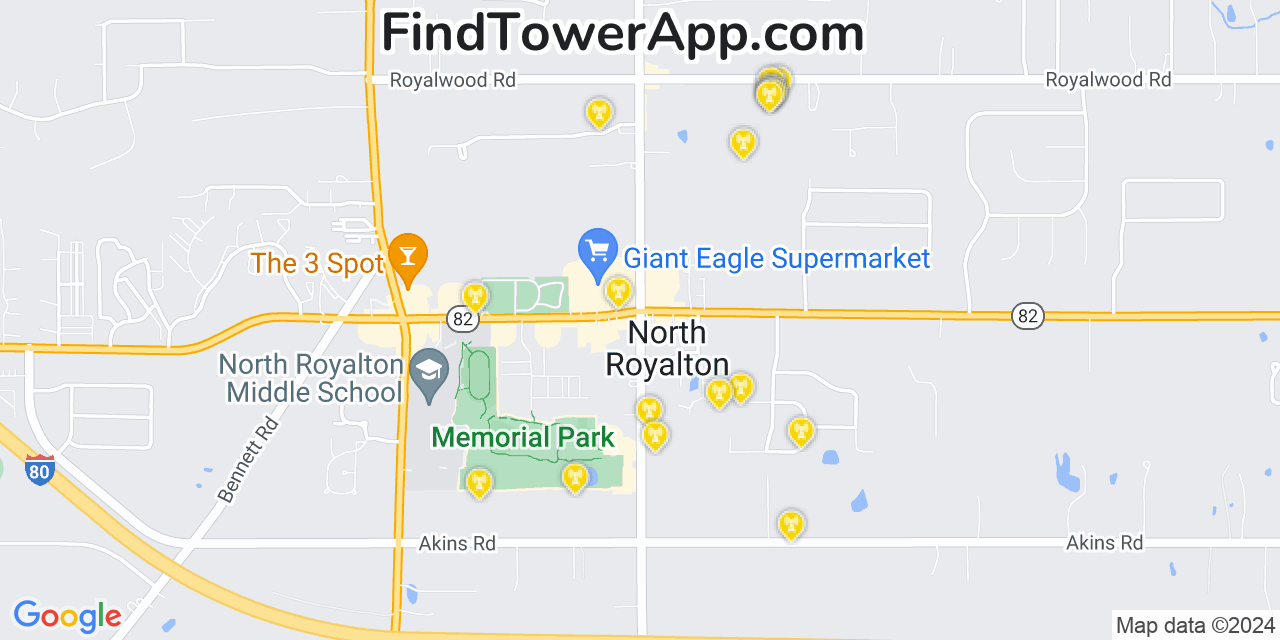 AT&T 4G/5G cell tower coverage map North Royalton, Ohio
