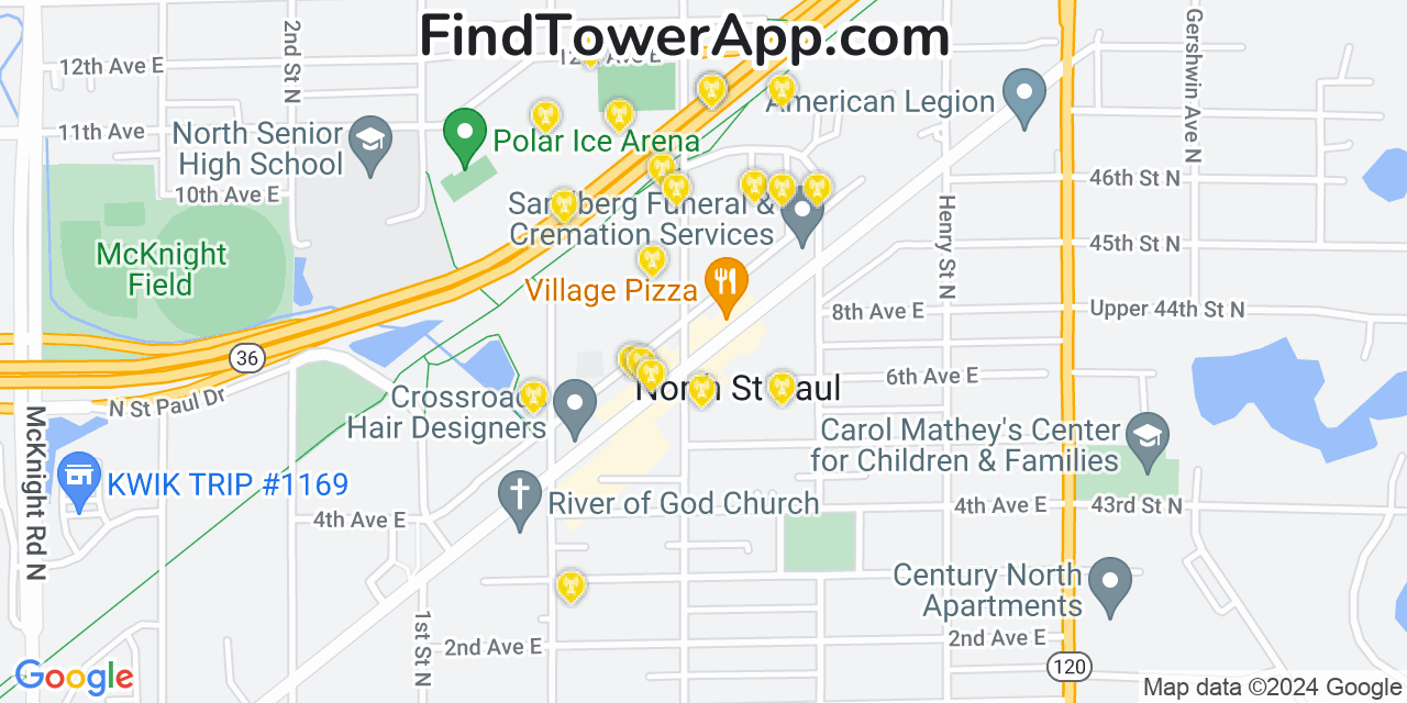 AT&T 4G/5G cell tower coverage map North Saint Paul, Minnesota
