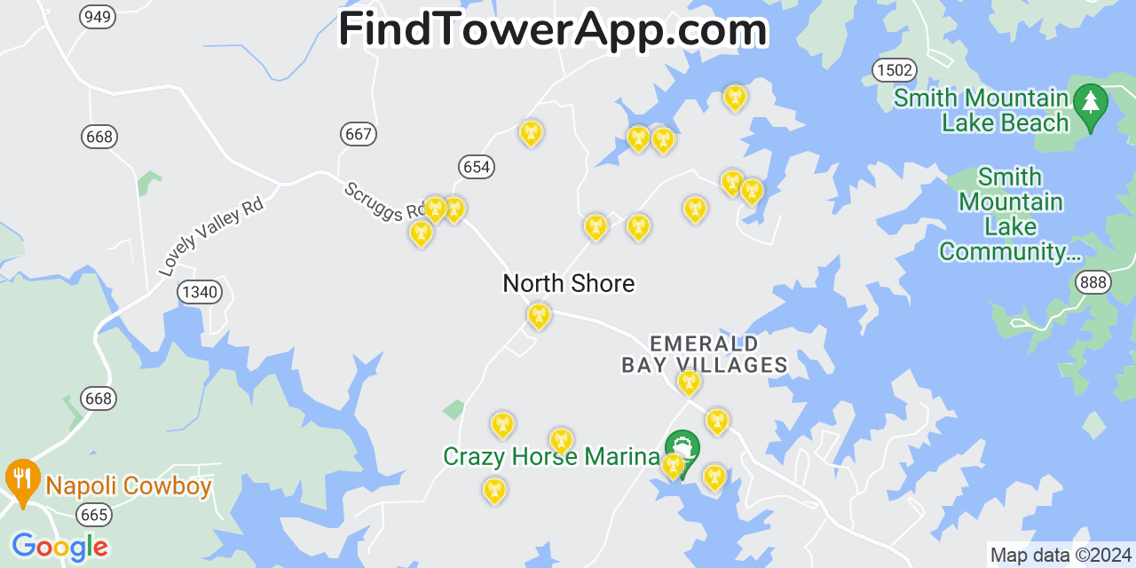 AT&T 4G/5G cell tower coverage map North Shore, Virginia