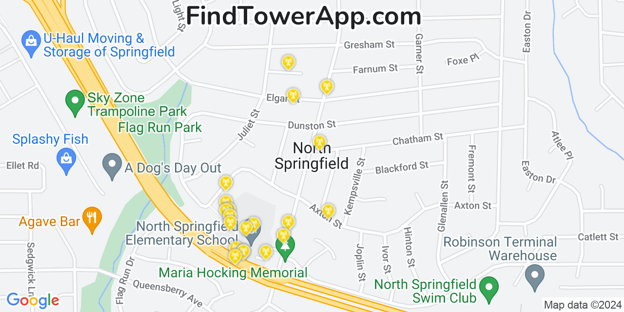 AT&T 4G/5G cell tower coverage map North Springfield, Virginia