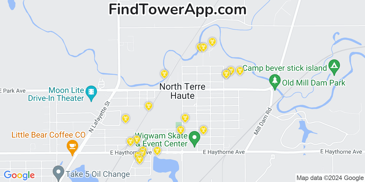T-Mobile 4G/5G cell tower coverage map North Terre Haute, Indiana