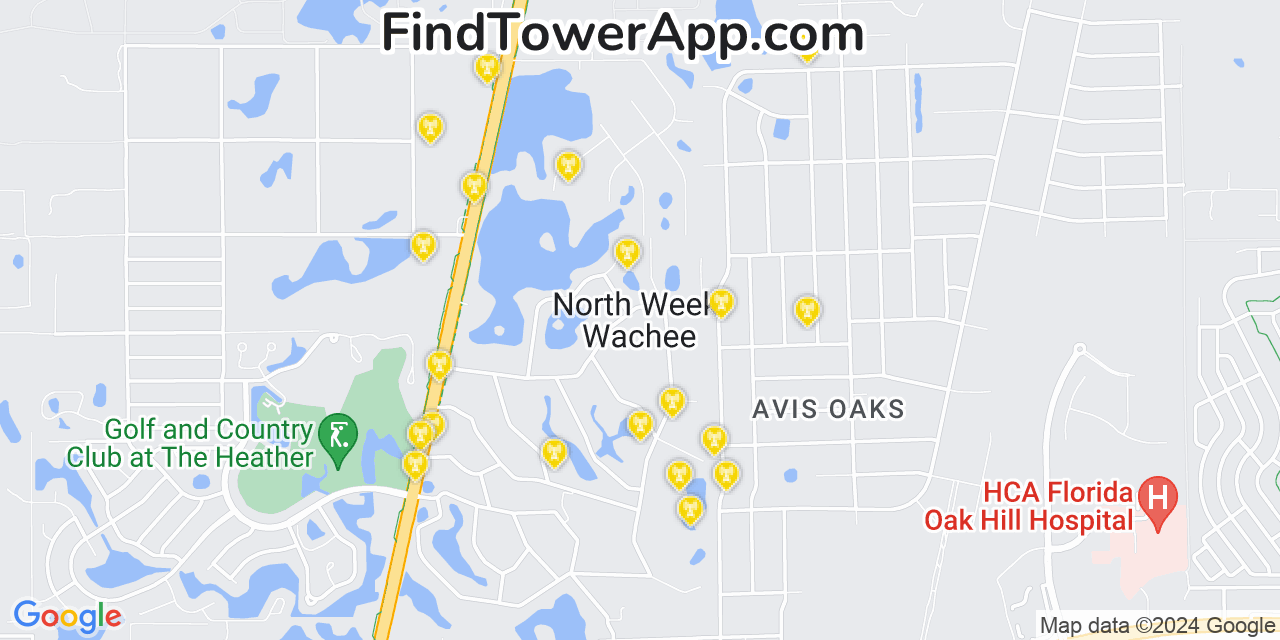 AT&T 4G/5G cell tower coverage map North Weeki Wachee, Florida