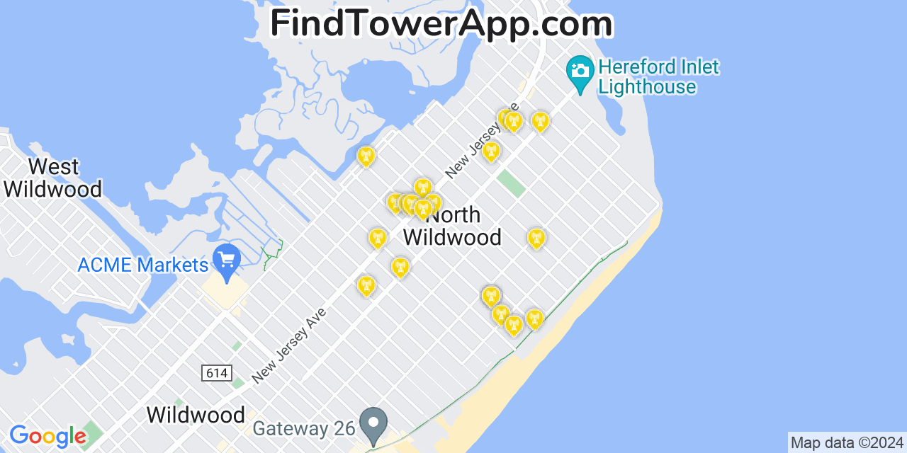 Verizon 4G/5G cell tower coverage map North Wildwood, New Jersey