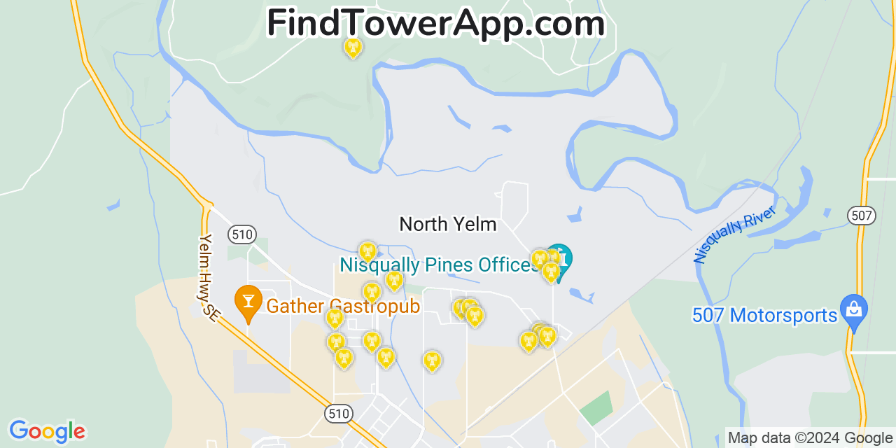 AT&T 4G/5G cell tower coverage map North Yelm, Washington