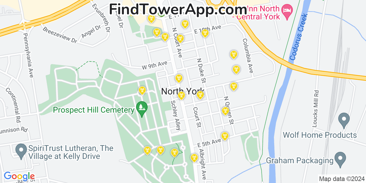 AT&T 4G/5G cell tower coverage map North York, Pennsylvania