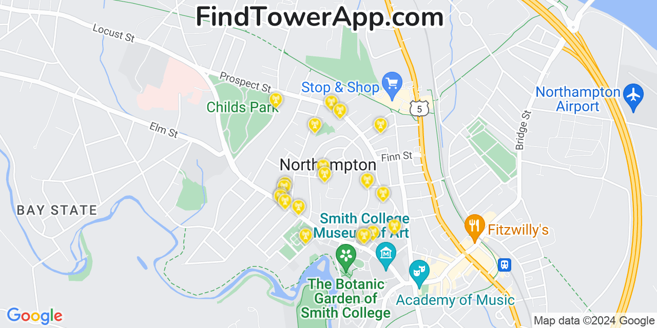 AT&T 4G/5G cell tower coverage map Northampton, Massachusetts