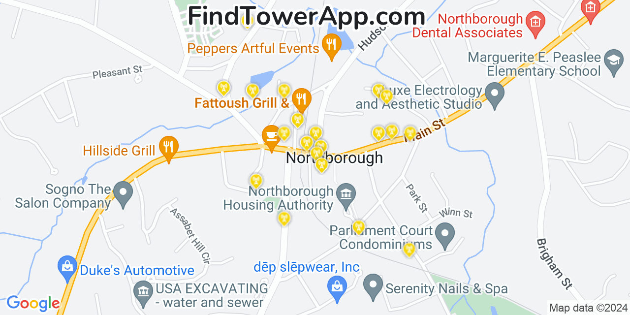 AT&T 4G/5G cell tower coverage map Northborough, Massachusetts