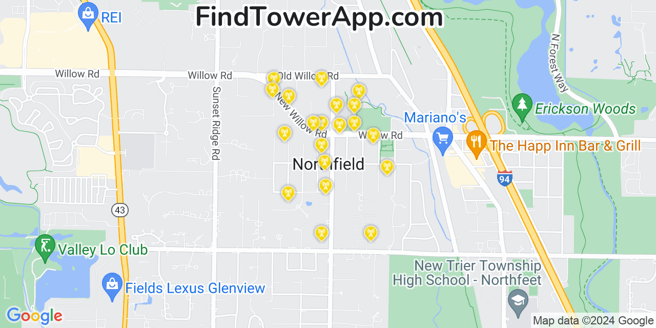 AT&T 4G/5G cell tower coverage map Northfield, Illinois