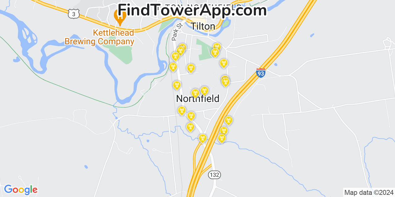 AT&T 4G/5G cell tower coverage map Northfield, New Hampshire