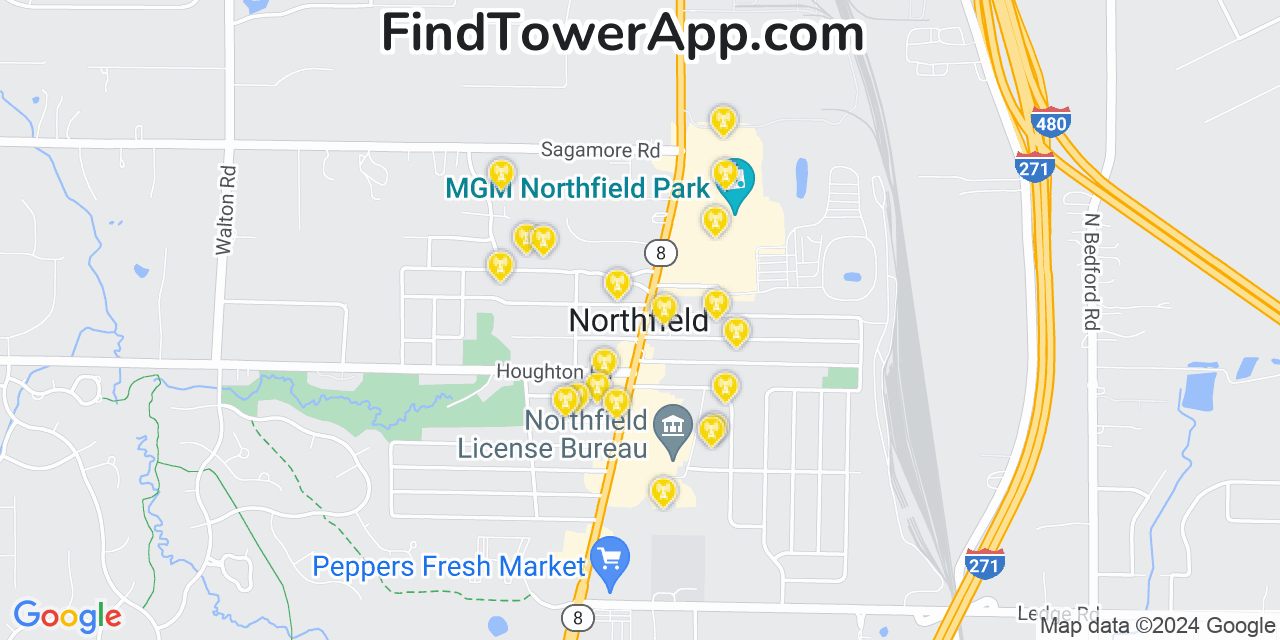 AT&T 4G/5G cell tower coverage map Northfield, Ohio