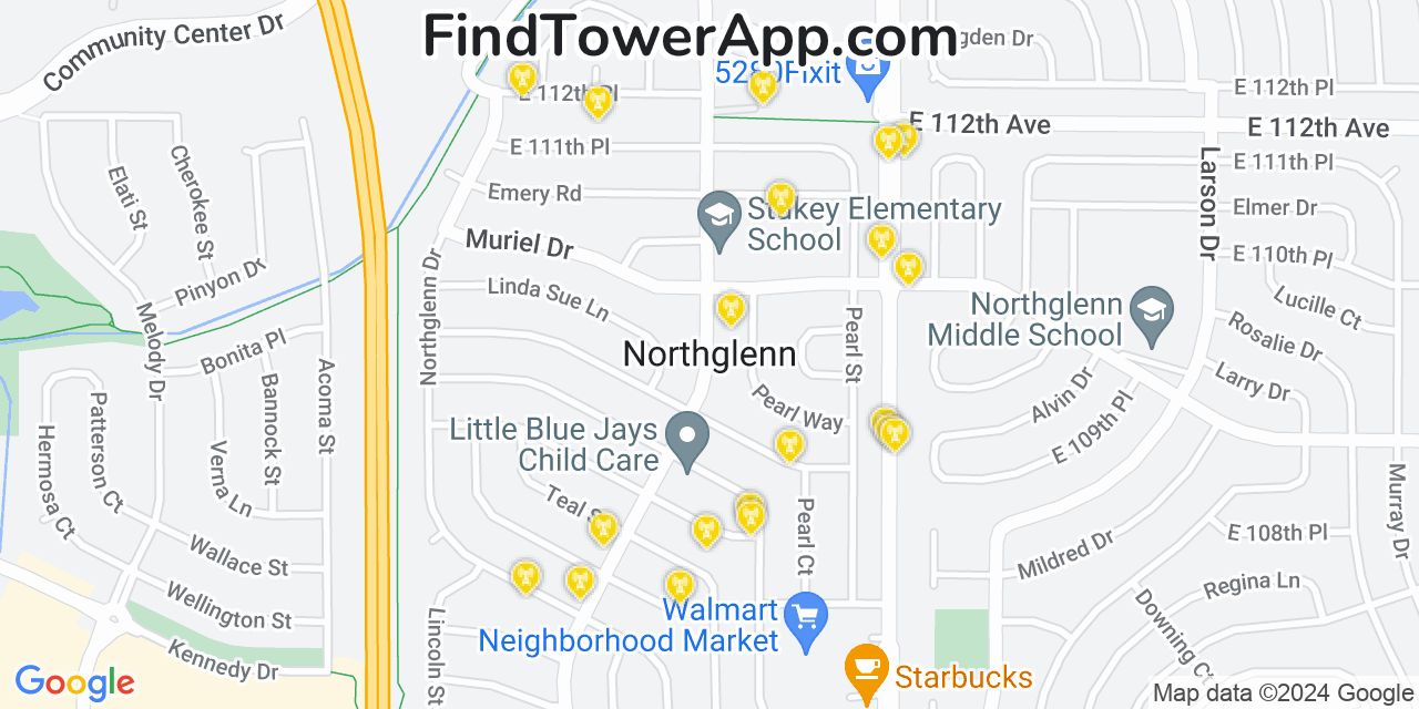 AT&T 4G/5G cell tower coverage map Northglenn, Colorado