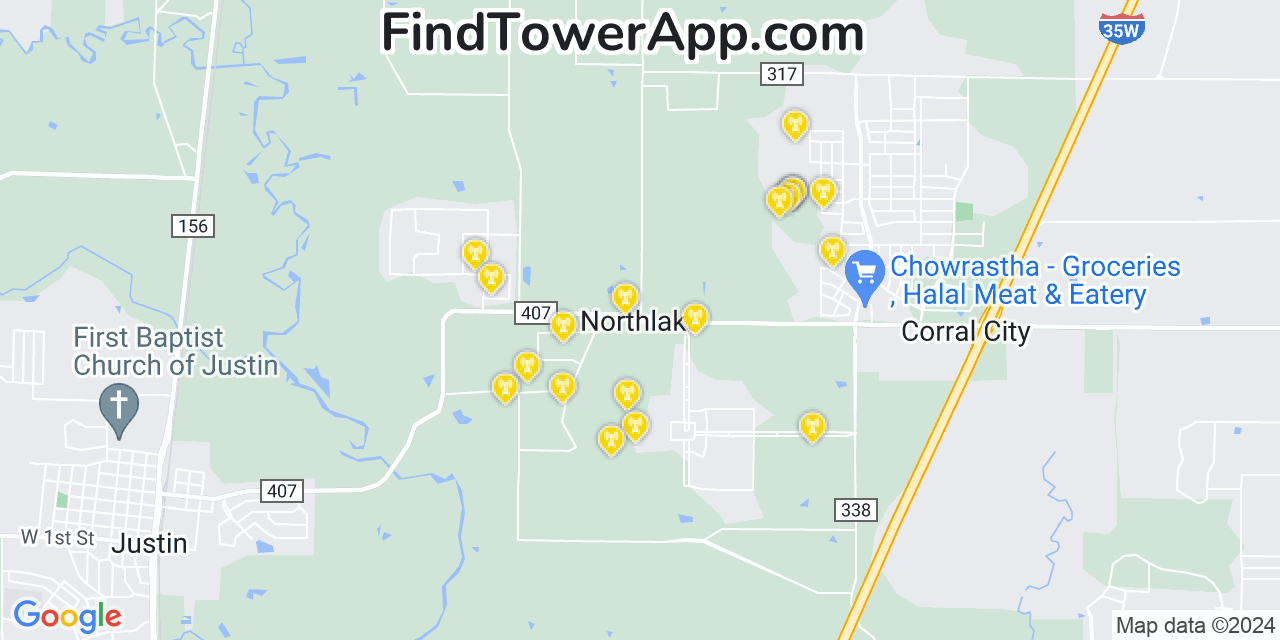 T-Mobile 4G/5G cell tower coverage map Northlake, Texas