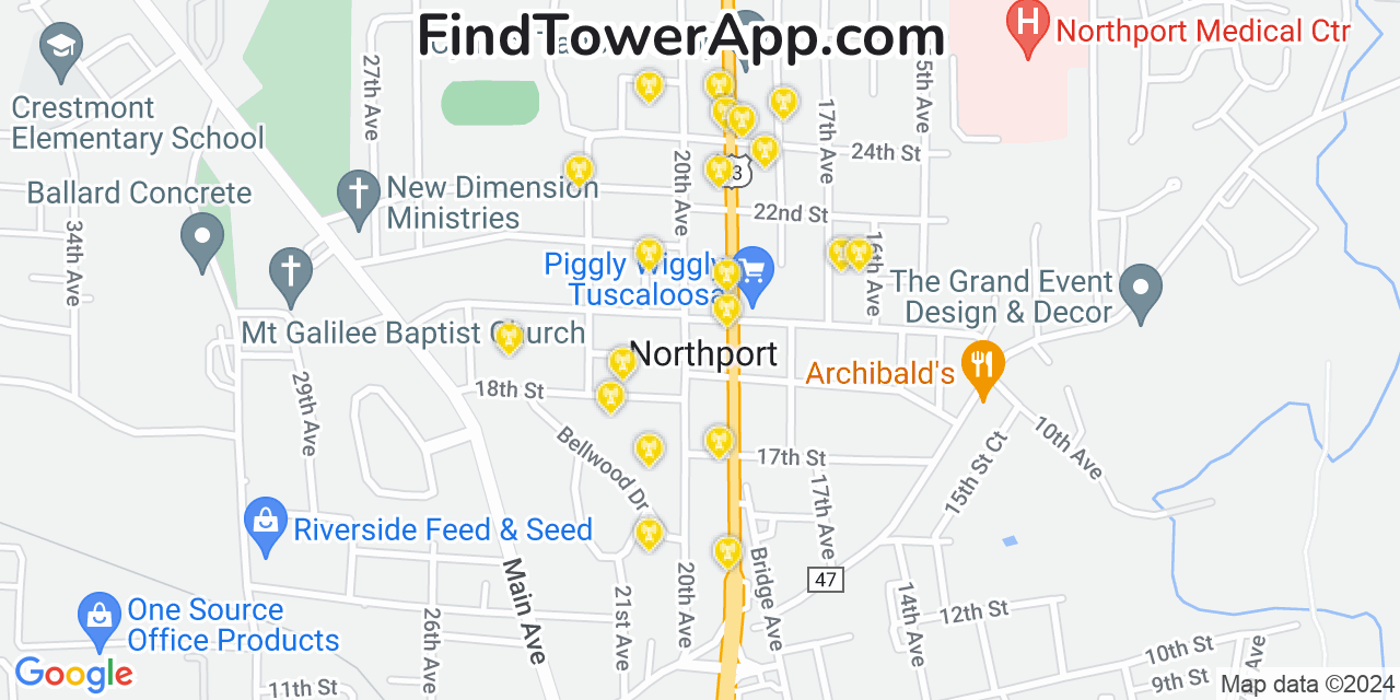 T-Mobile 4G/5G cell tower coverage map Northport, Alabama