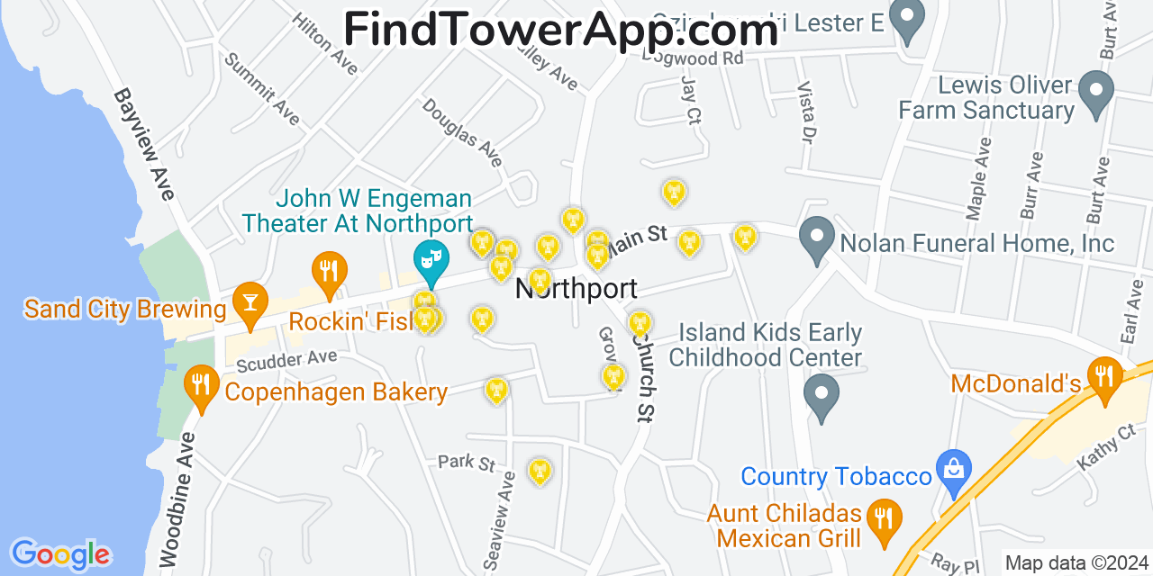 AT&T 4G/5G cell tower coverage map Northport, New York