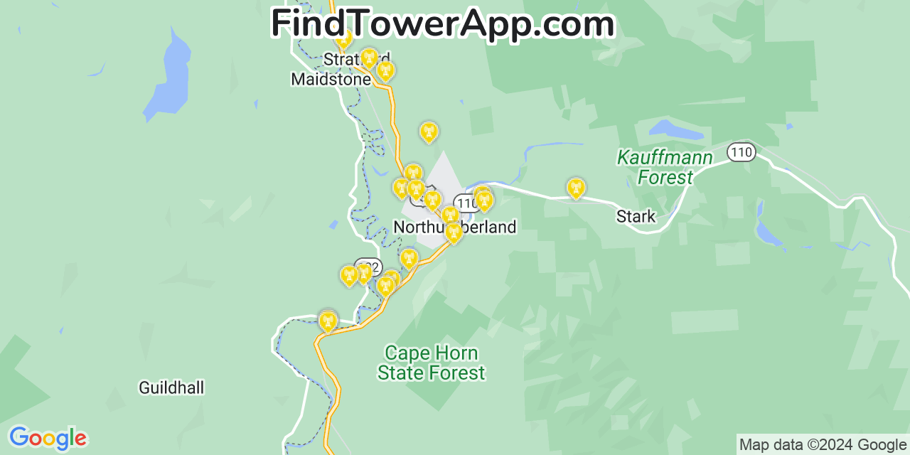 AT&T 4G/5G cell tower coverage map Northumberland, New Hampshire