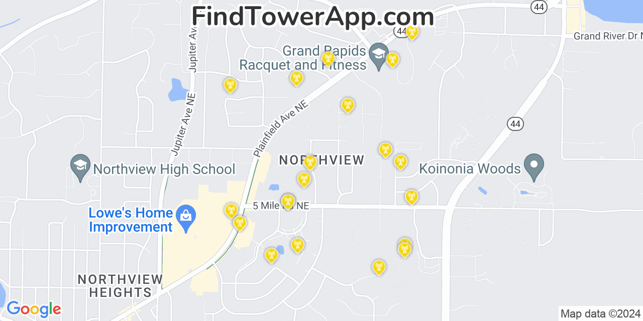 AT&T 4G/5G cell tower coverage map Northview, Michigan