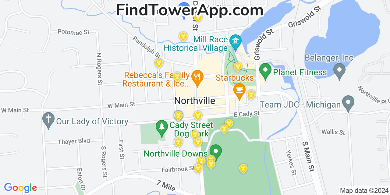 AT&T 4G/5G cell tower coverage map Northville, Michigan