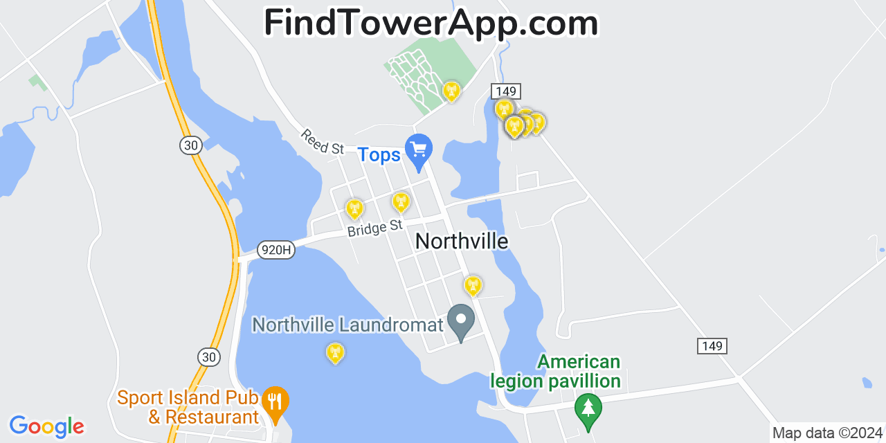 AT&T 4G/5G cell tower coverage map Northville, New York