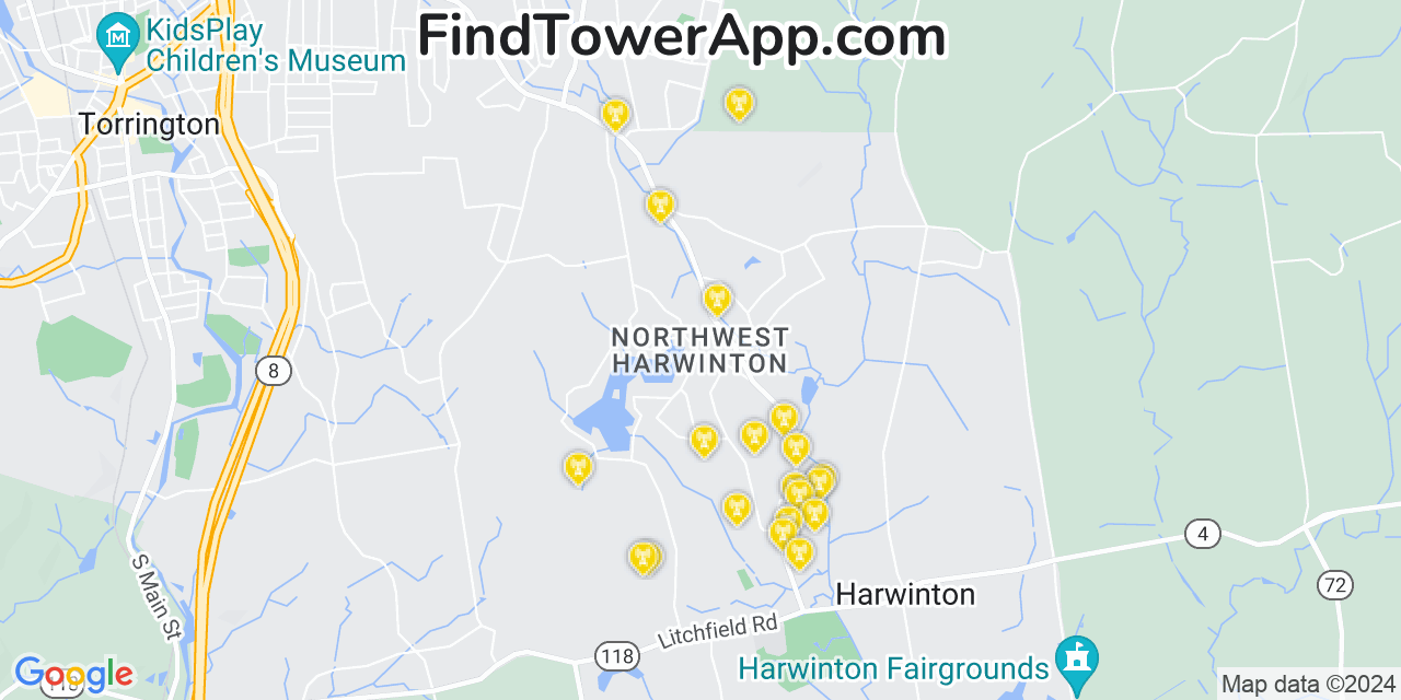 Verizon 4G/5G cell tower coverage map Northwest Harwinton, Connecticut