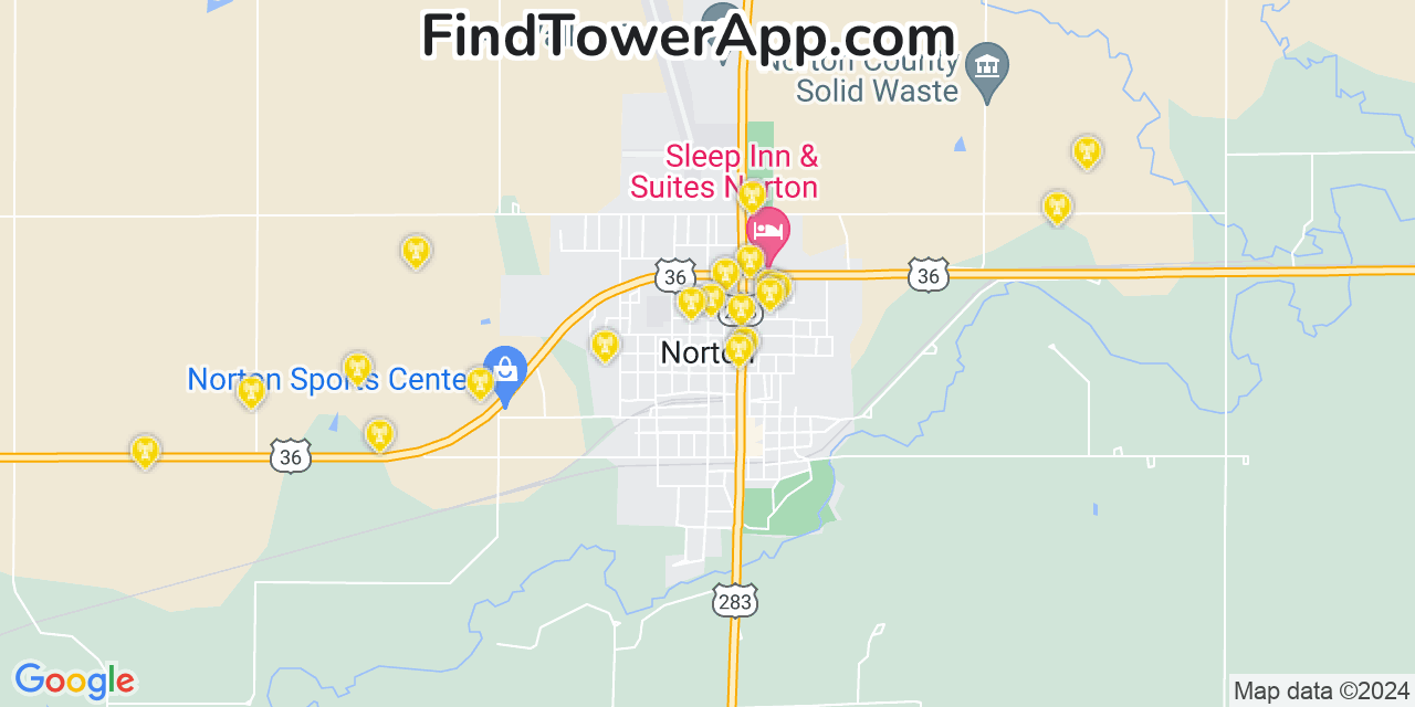 AT&T 4G/5G cell tower coverage map Norton, Kansas