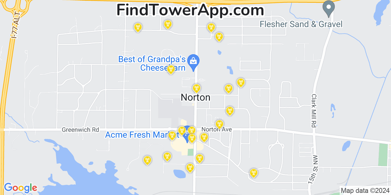 Verizon 4G/5G cell tower coverage map Norton, Ohio