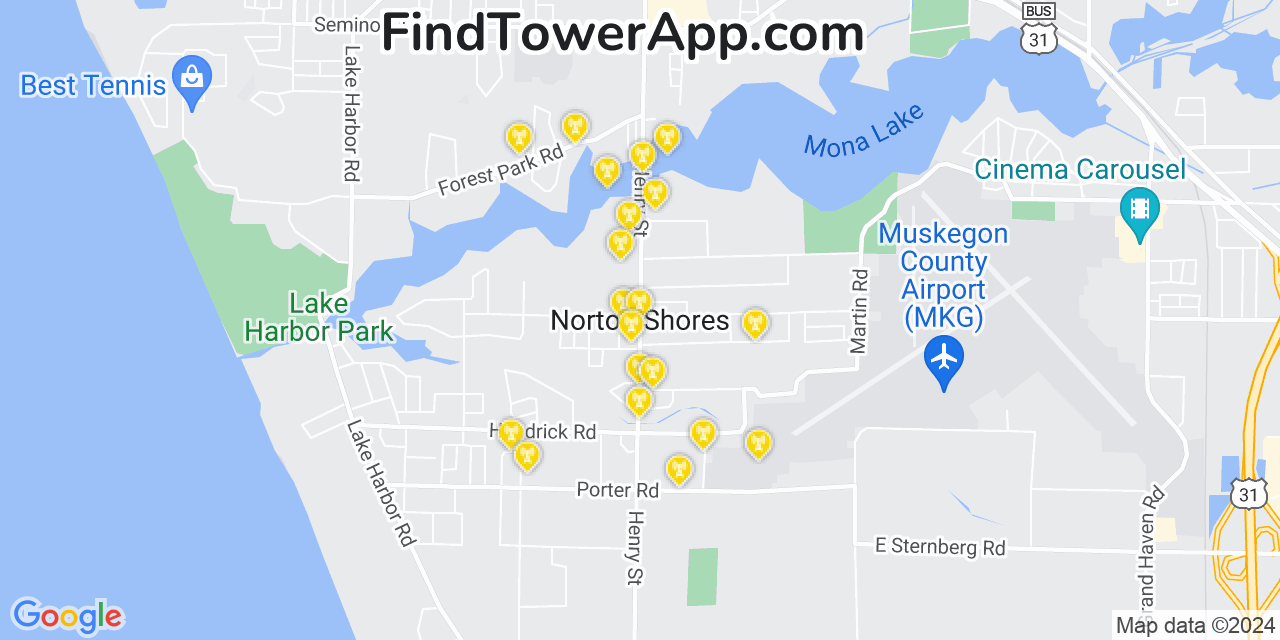 AT&T 4G/5G cell tower coverage map Norton Shores, Michigan