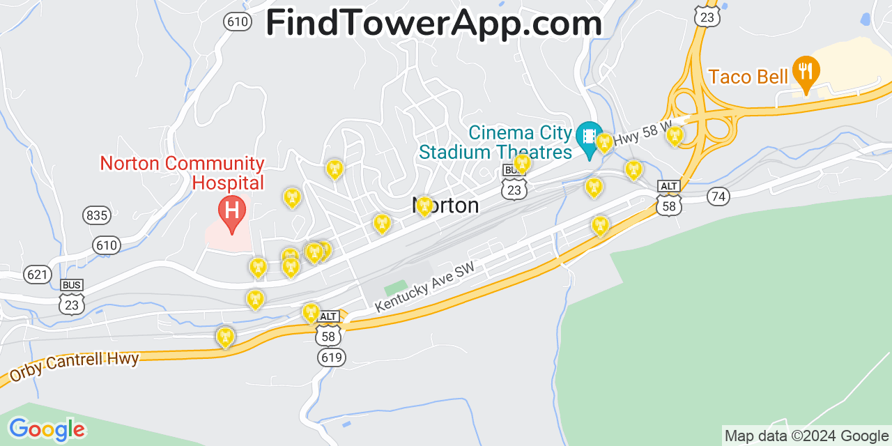 AT&T 4G/5G cell tower coverage map Norton, Virginia