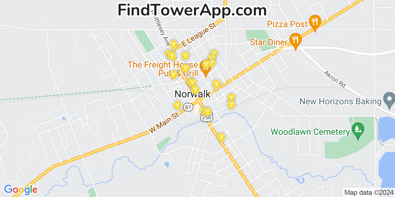 AT&T 4G/5G cell tower coverage map Norwalk, Ohio