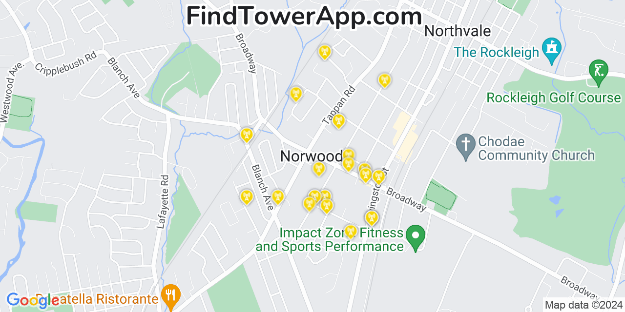 AT&T 4G/5G cell tower coverage map Norwood, New Jersey
