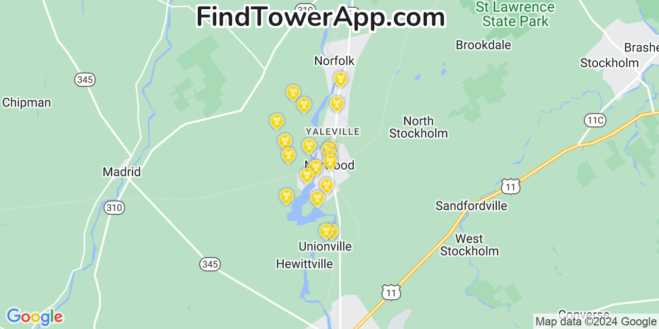 AT&T 4G/5G cell tower coverage map Norwood, New York