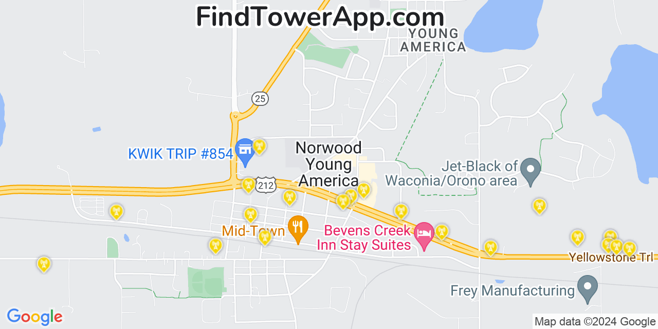 AT&T 4G/5G cell tower coverage map Norwood Young America, Minnesota