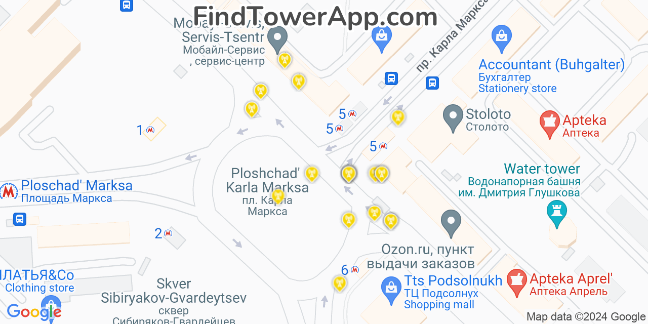 Novosibirsk (Russia) 4G/5G cell tower coverage map