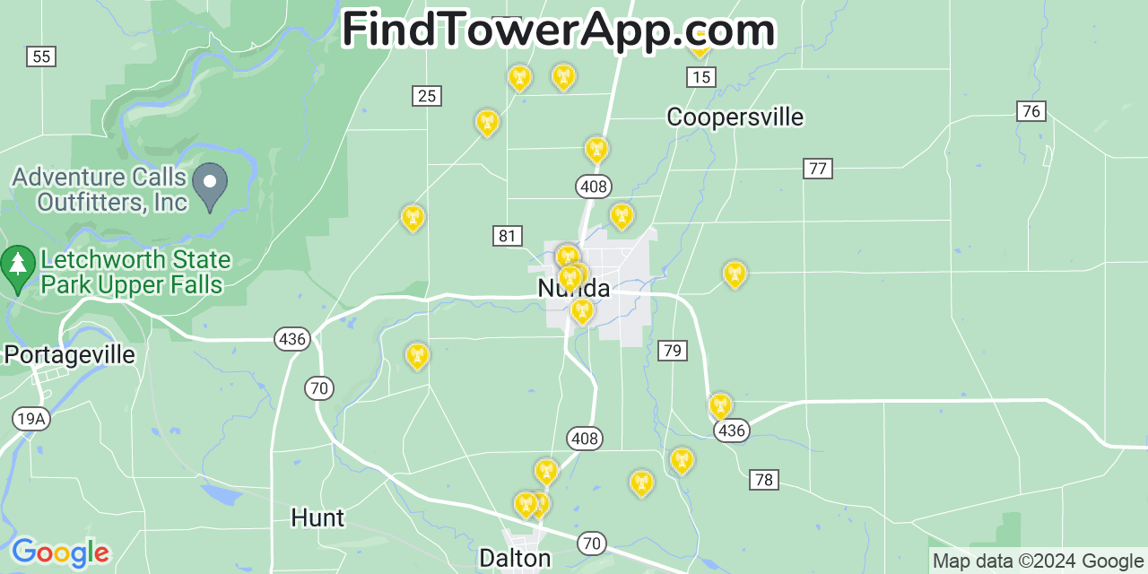 AT&T 4G/5G cell tower coverage map Nunda, New York